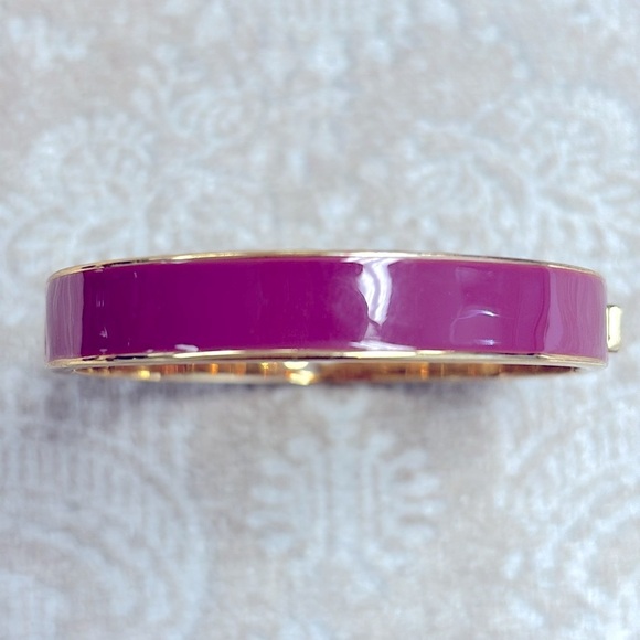 Kate Spade Gold Tone & Magenta Enamel Cuff Bangle Bracelet Cutout Preppy Classic - Picture 4 of 13